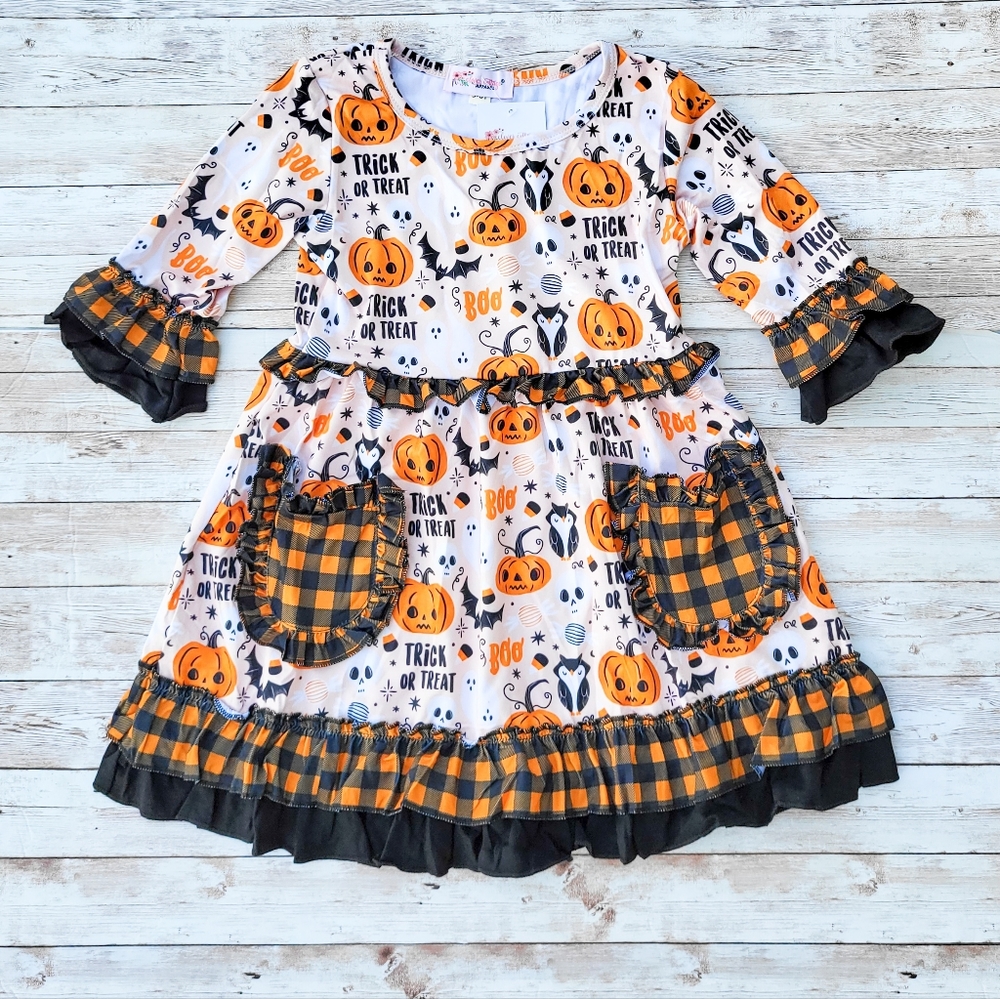 Halloween Trick or Treat Boutique Ruffle Dress with Pockets, NWT
